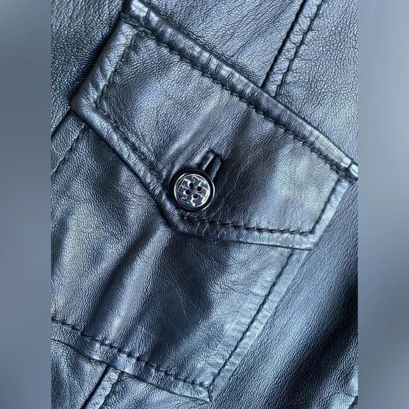 Tory Burch Leather Jacket Women’s Moto Biker Black Zip Up - Picture 9 of 11